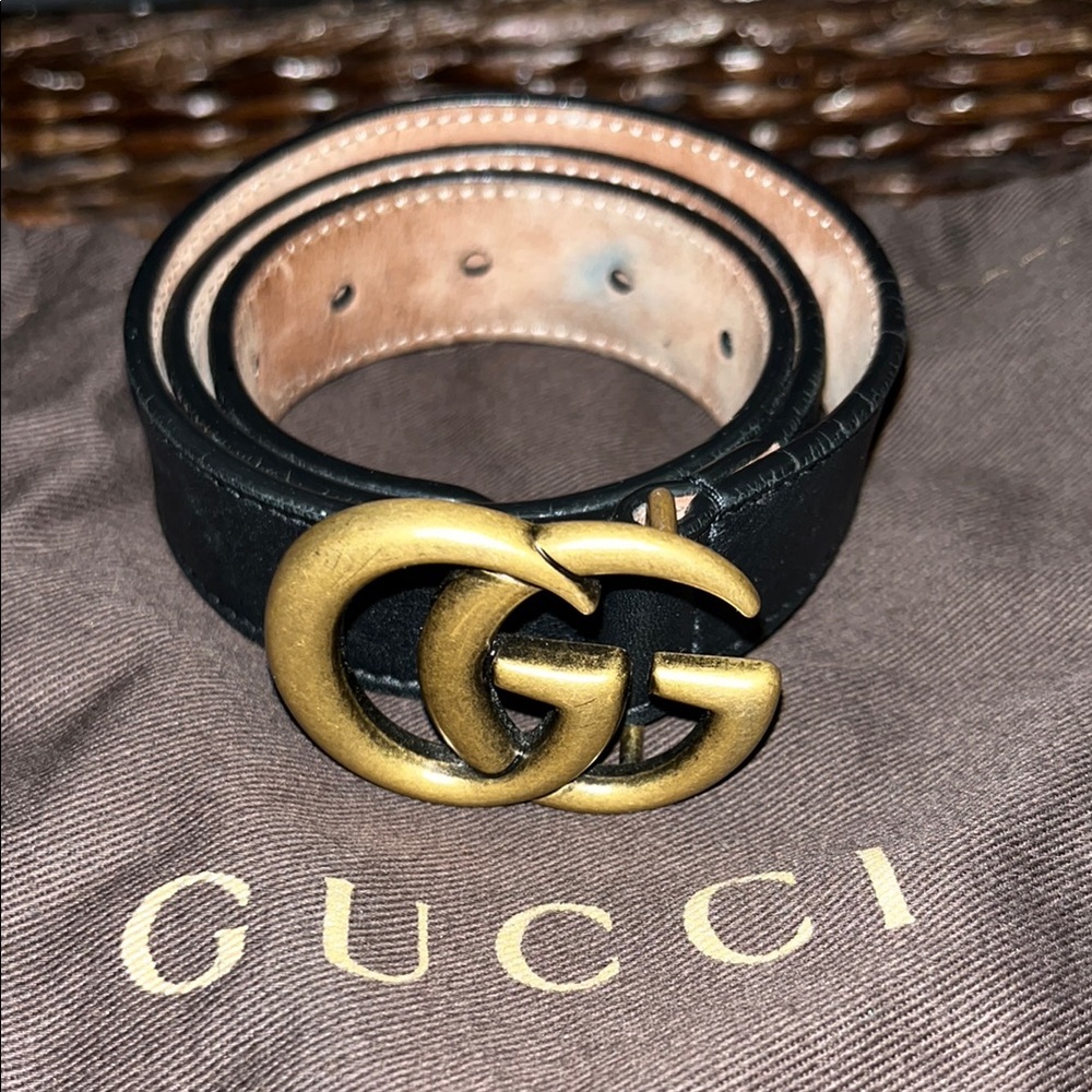 Gucci Black and Gold Belt with Iconic GG Buckle (Boys)